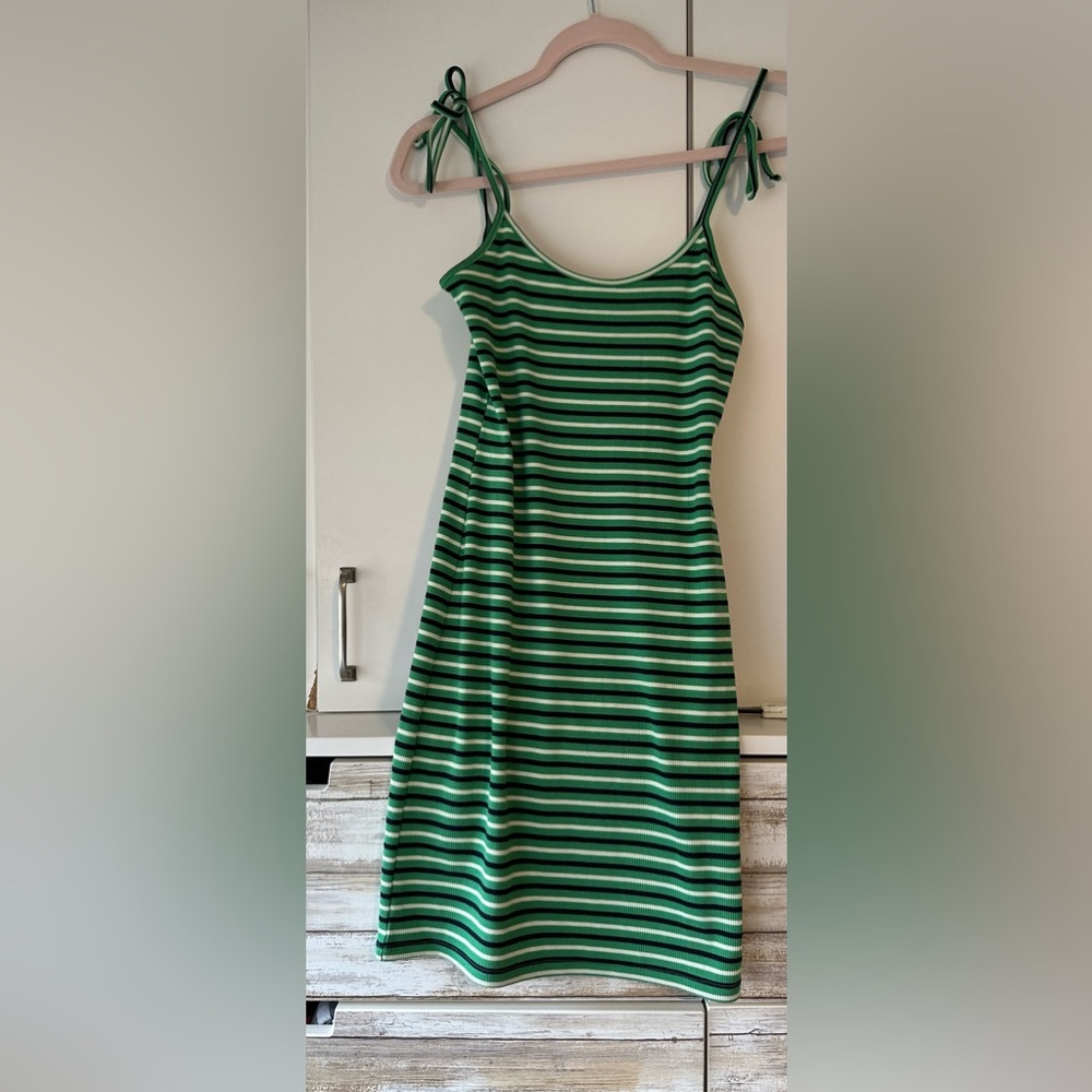 NWT Forever 21 Green Striped Knit Mini Dress Size Small Spaghetti Strap